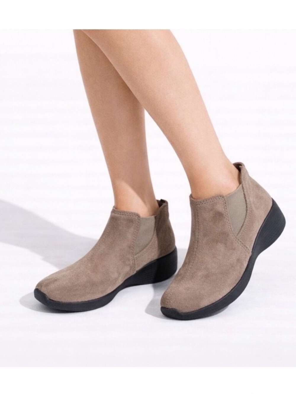 Earth Origins Taupe Suede Wedge Chelsea Booties